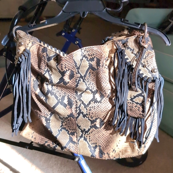 snakeskin and suede fringe purse - Picture 1 of 4